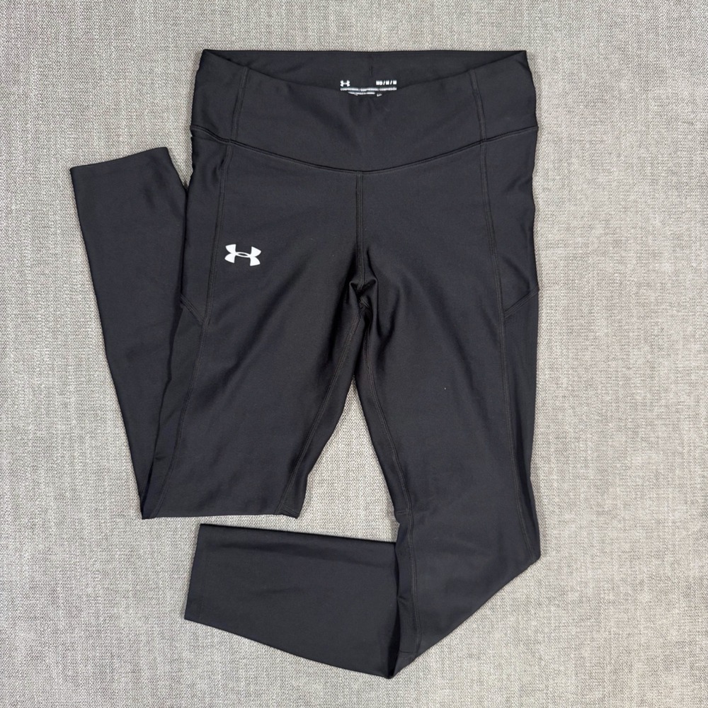 Under Armour Run HeatGear Leggings Women Medium Black Compression Athletic Pants